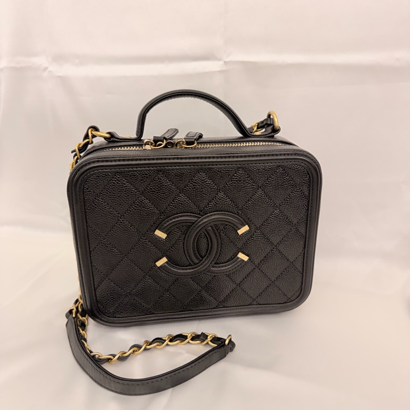 Chanel Vanity case 黑荔枝皮斜背包-7