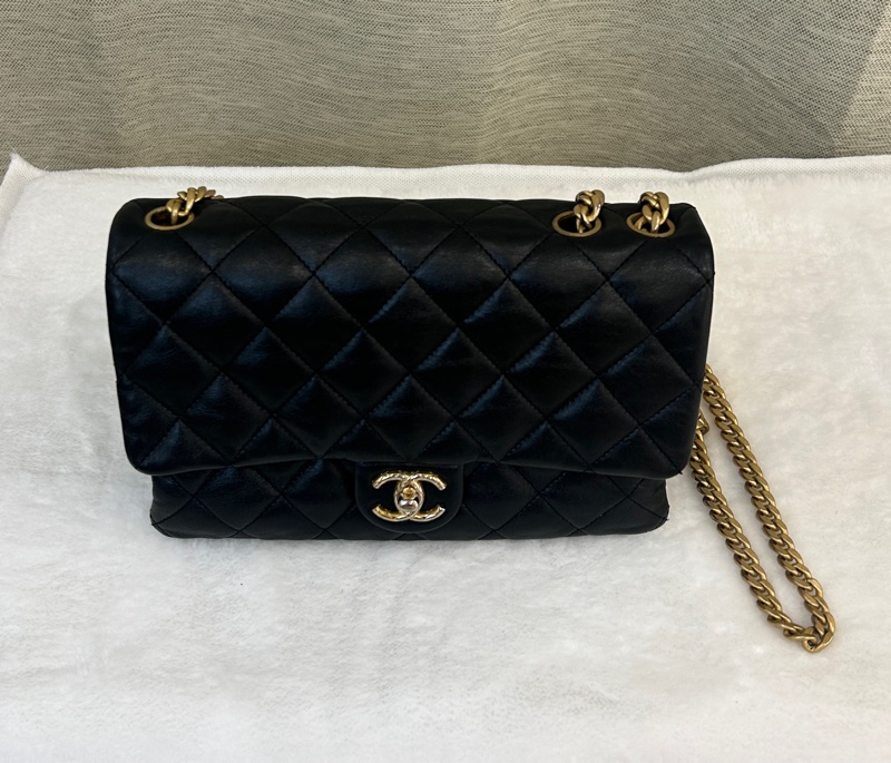 Chanel 22K黑金金柱調節扣風琴包（芯片款）-0