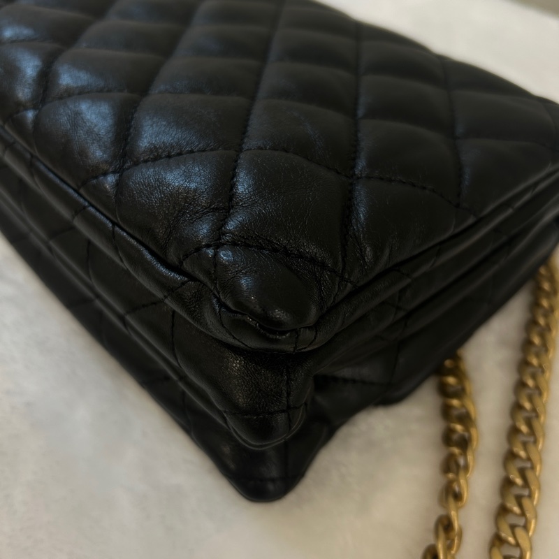 Chanel 22K黑金金柱調節扣風琴包（芯片款）-4