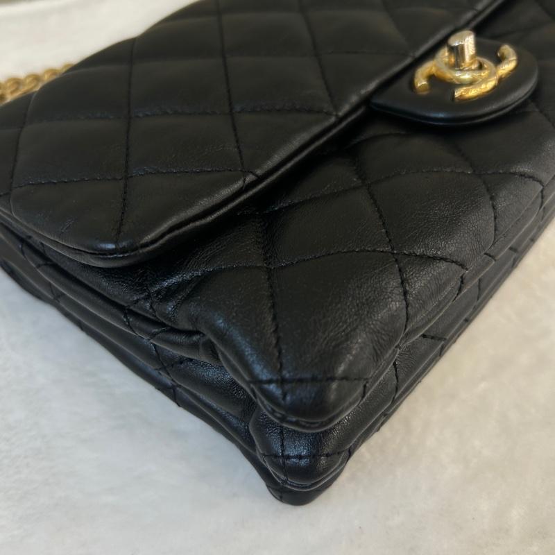 Chanel 22K黑金金柱調節扣風琴包（芯片款）-5