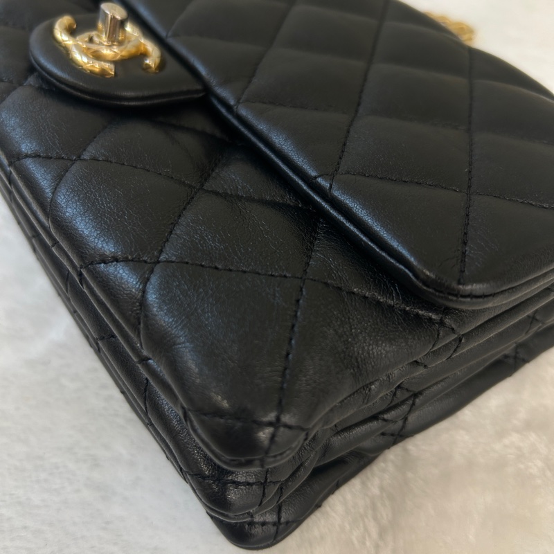 Chanel 22K黑金金柱調節扣風琴包（芯片款）-6