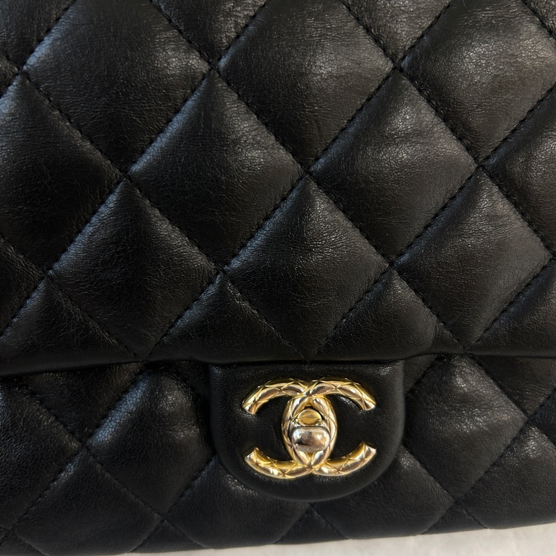 Chanel 22K黑金金柱調節扣風琴包（芯片款）-7