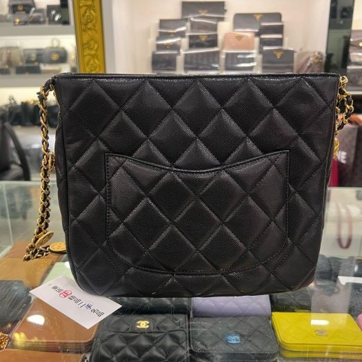 東區正精品㊣CHANEL AS3400 HOBO 香奈兒黑色荔枝牛皮金幣鍊帶肩背包 RZ6435-5