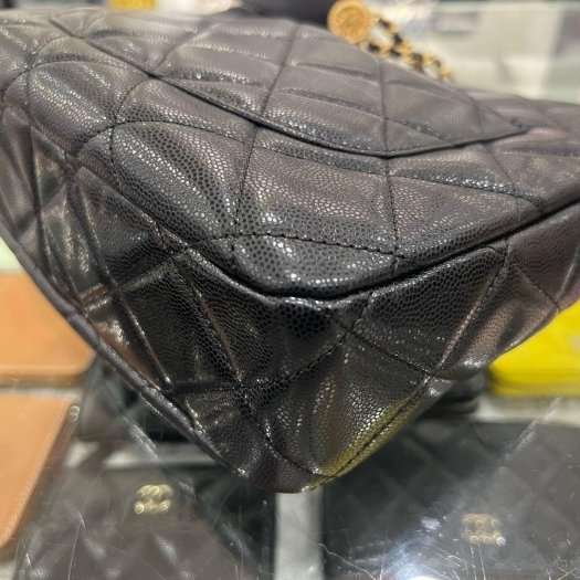 東區正精品㊣CHANEL AS3400 HOBO 香奈兒黑色荔枝牛皮金幣鍊帶肩背包 RZ6435-8