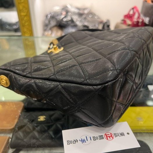 東區正精品㊣CHANEL AS3400 HOBO 香奈兒黑色荔枝牛皮金幣鍊帶肩背包 RZ6435-9