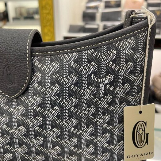 東區正精品㊣GOYARD MUSETTE 全新灰色圖騰手工繪製斜背包肩背包RZ6434-1