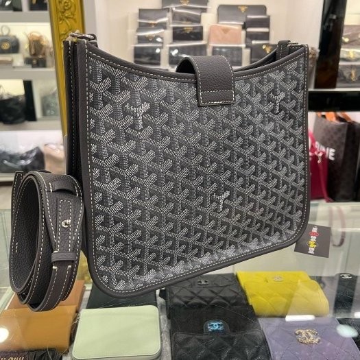 東區正精品㊣GOYARD MUSETTE 全新灰色圖騰手工繪製斜背包肩背包RZ6434-5