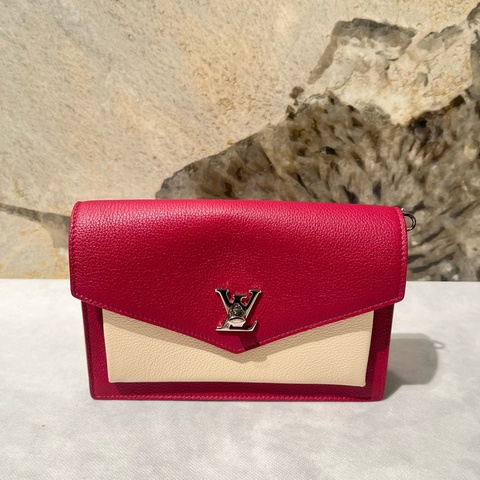 Louis Vuitton 深紅色拼色牛皮銀釦My LockMe 鏈包