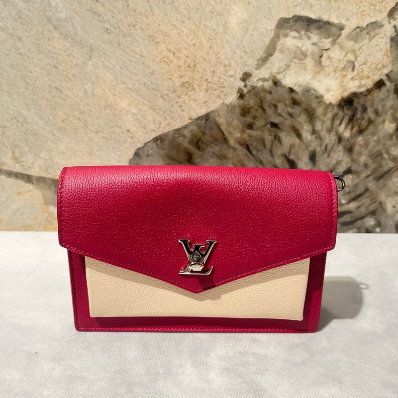 Louis Vuitton 深紅色拼色牛皮銀釦My LockMe 鏈包-0