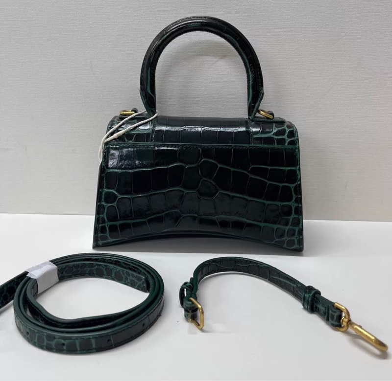 Balenciaga xs hourglass 沙漏包 金属B标志可拆卸肩带翻盖开合 鳄鱼纹压印牛皮革 单肩斜挎手提包-1