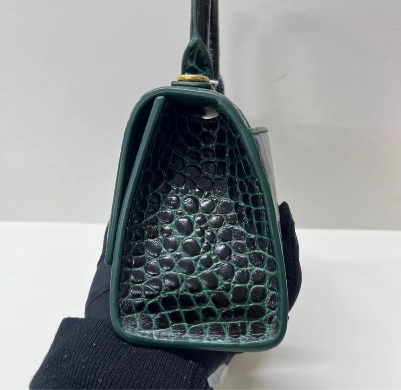 Balenciaga xs hourglass 沙漏包 金属B标志可拆卸肩带翻盖开合 鳄鱼纹压印牛皮革 单肩斜挎手提包-3