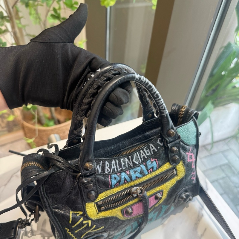✨99新Balenciaga巴黎世家 絕版塗鴉機車包 單肩包手提包斜背包 💛正品保障-5