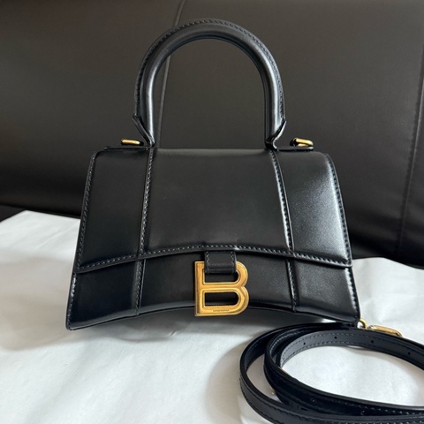 Balenciaga巴黎世家黑金牛皮hourglass沙漏包xs 手提單肩斜挎包金扣