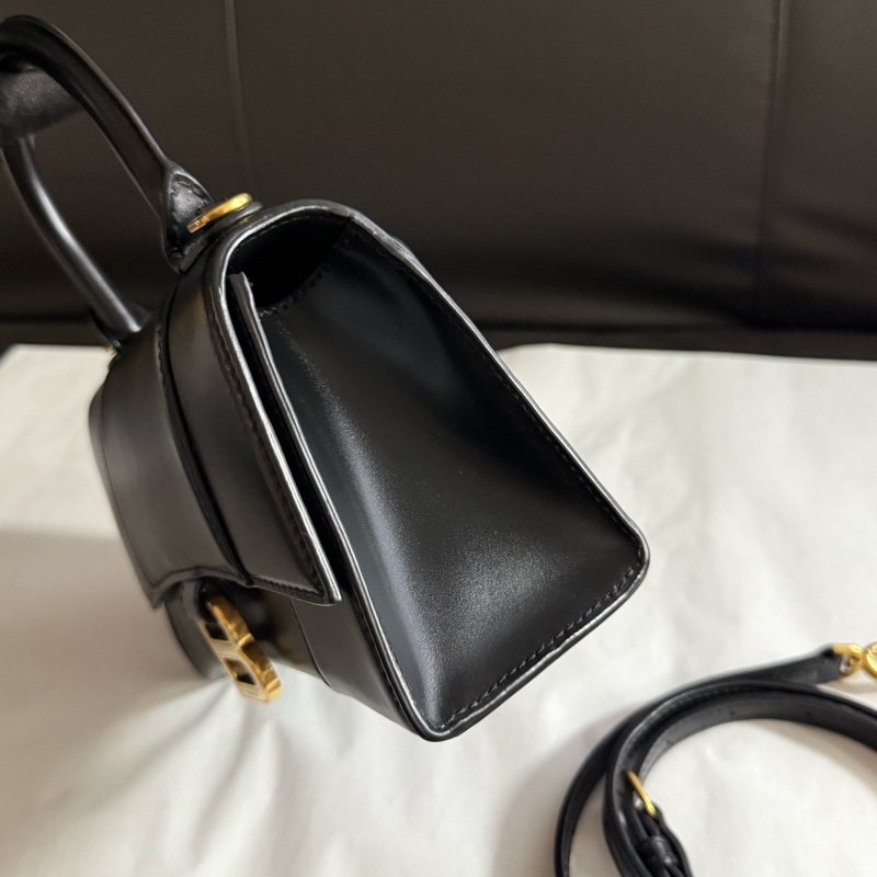Balenciaga巴黎世家黑金牛皮hourglass沙漏包xs 手提單肩斜挎包金扣-2
