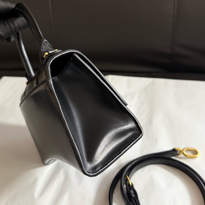 Balenciaga巴黎世家黑金牛皮hourglass沙漏包xs 手提單肩斜挎包金扣-3