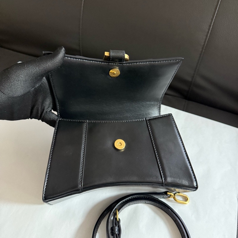Balenciaga巴黎世家黑金牛皮hourglass沙漏包xs 手提單肩斜挎包金扣-5