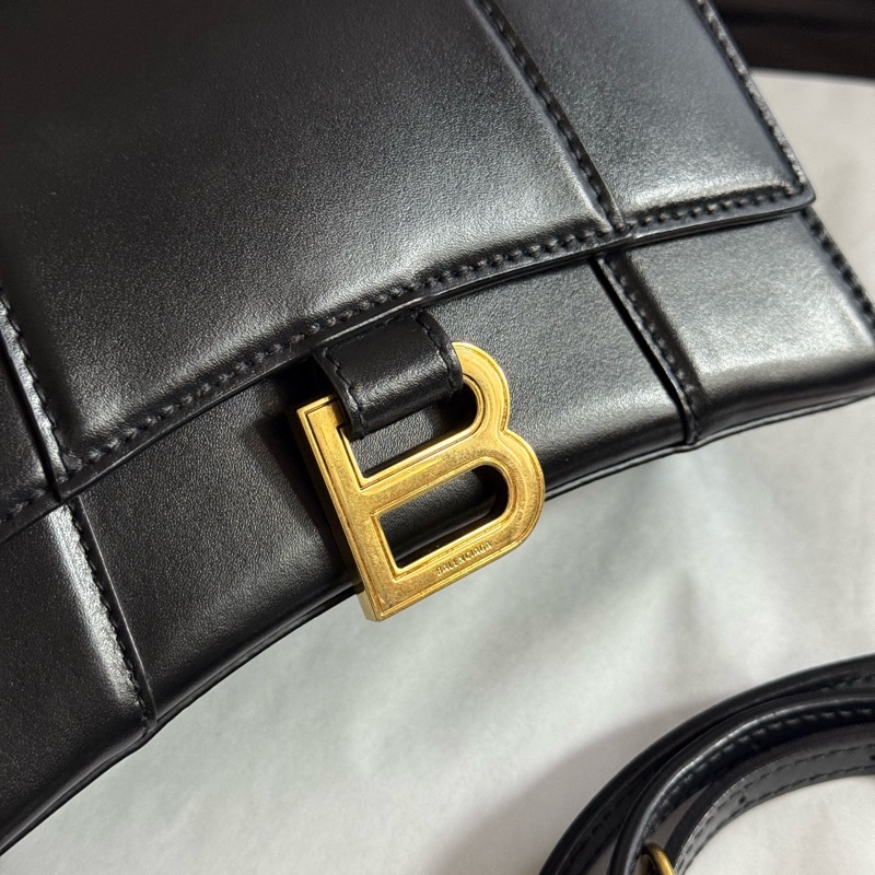 Balenciaga巴黎世家黑金牛皮hourglass沙漏包xs 手提單肩斜挎包金扣-7