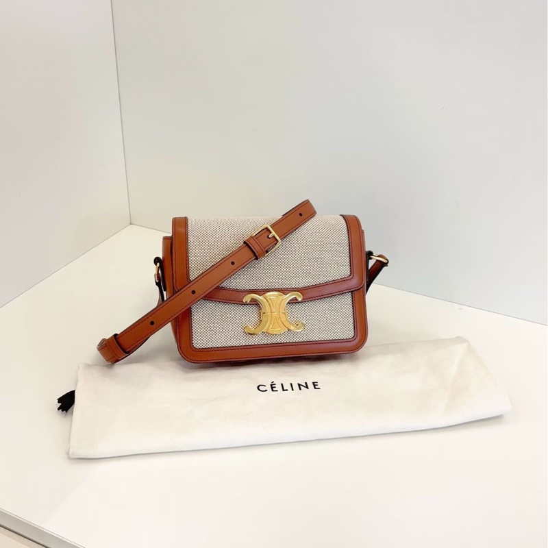 Celine 凯旋门金扣 很少见的帆布拼金棕搭配 非常实用容量大-0