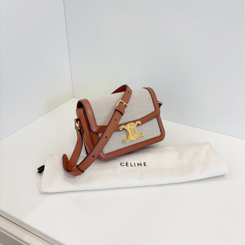Celine 凯旋门金扣 很少见的帆布拼金棕搭配 非常实用容量大-2