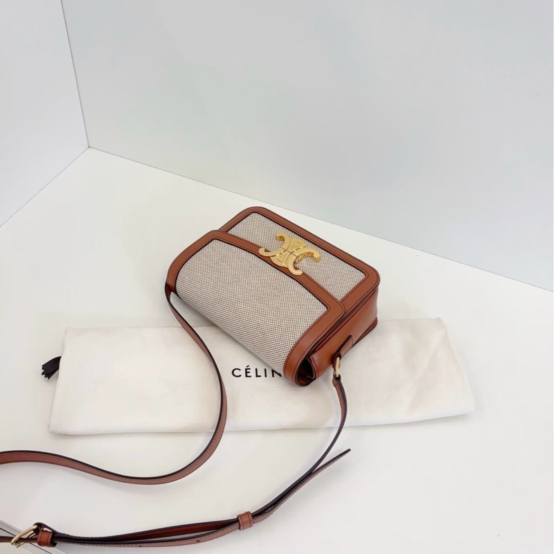 Celine 凯旋门金扣 很少见的帆布拼金棕搭配 非常实用容量大-3