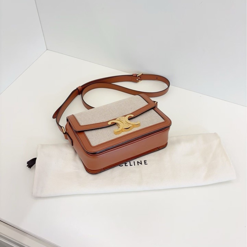 Celine 凯旋门金扣 很少见的帆布拼金棕搭配 非常实用容量大-4