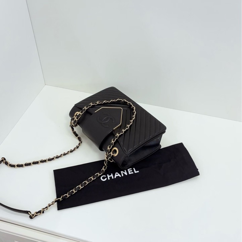 Chanel邮差包链条包，黑金V字纹，可单间可斜挎，经典款-5