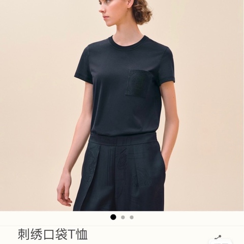 全新愛馬仕hermes女T恤刺繡口袋 藍黑色短袖36碼