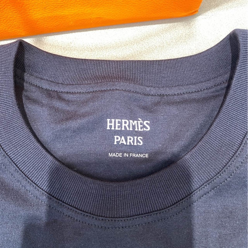 全新愛馬仕hermes女T恤刺繡口袋 藍黑色短袖36碼-3