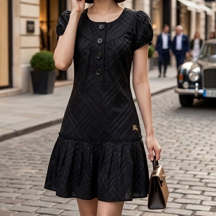 【貴婦黑壓紋】 Burberry 巴寶莉 藍標限定款 黑色洋裝👗 (專櫃86,000)-6
