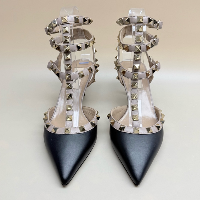 Valentino/華倫天奴 黑金鉚釘三環高跟鞋 36碼-1