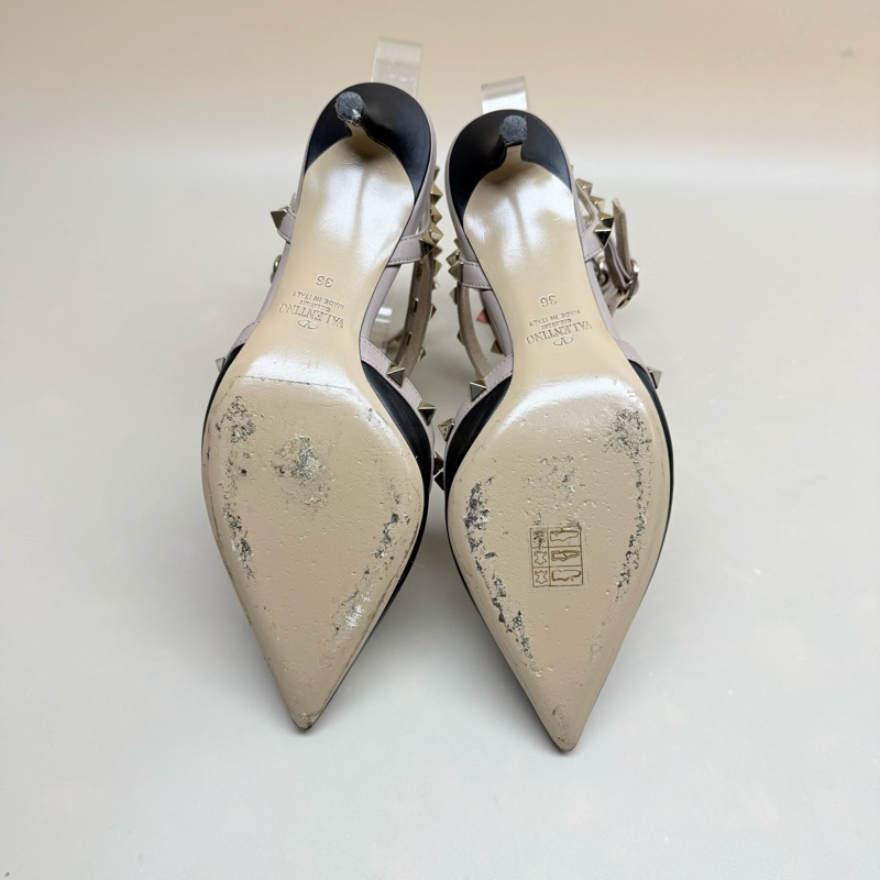 Valentino/華倫天奴 黑金鉚釘三環高跟鞋 36碼-5