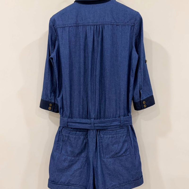 BURBERRY 綁帶口袋戰馬牛仔連身短褲-2