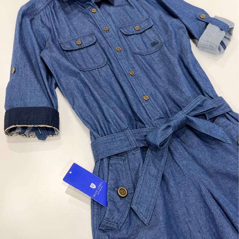 BURBERRY 綁帶口袋戰馬牛仔連身短褲-5