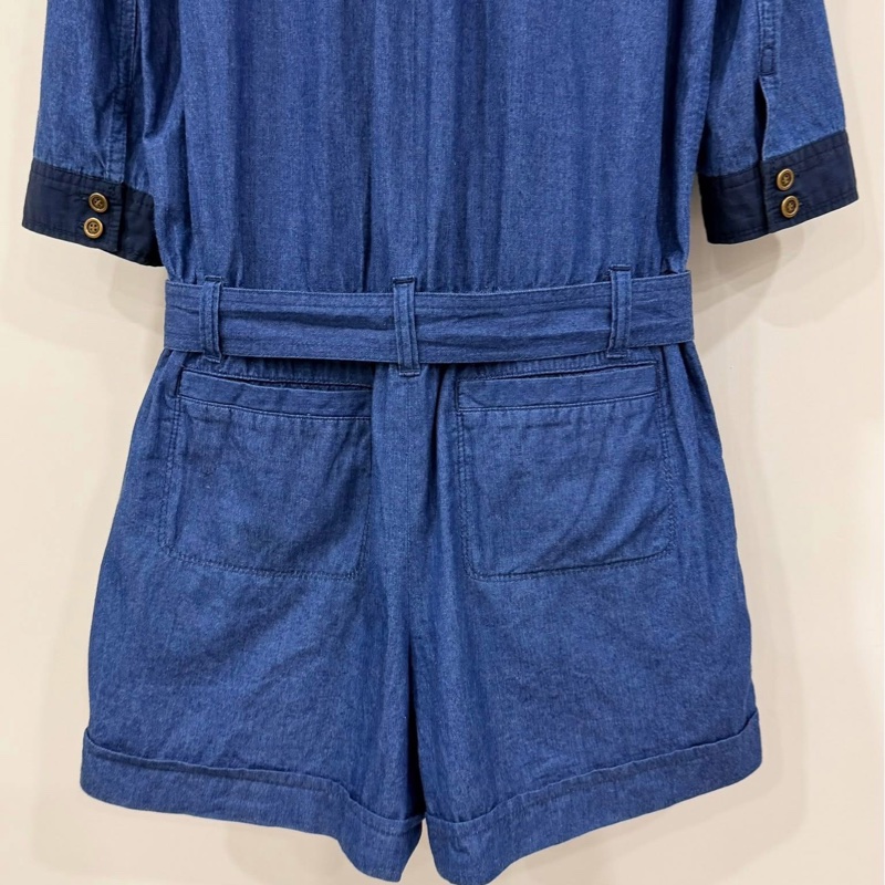 BURBERRY 綁帶口袋戰馬牛仔連身短褲-7