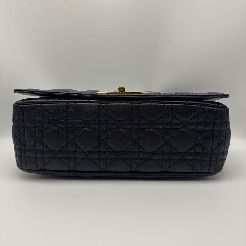 Dior 迪奧 黑色柔軟牛皮革藤格紋 caro黑金牛皮鏈條包大號-3