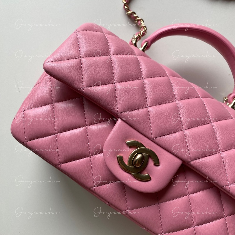 914intheair精品代購『全新閒置』Chanel cf mini handle 草莓牛奶色 提把包 手提包 口蓋-2