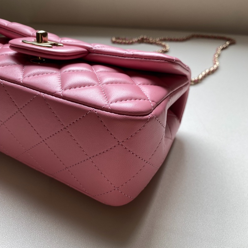 914intheair精品代購『全新閒置』Chanel cf mini handle 草莓牛奶色 提把包 手提包 口蓋-6