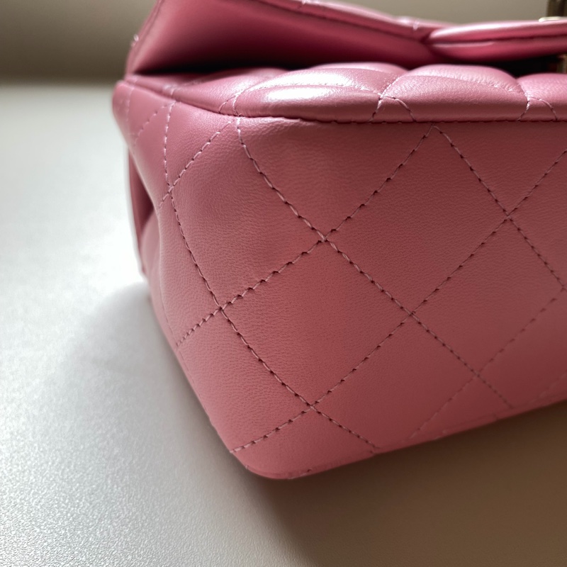 914intheair精品代購『全新閒置』Chanel cf mini handle 草莓牛奶色 提把包 手提包 口蓋-7