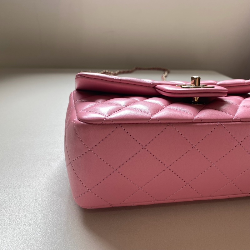 914intheair精品代購『全新閒置』Chanel cf mini handle 草莓牛奶色 提把包 手提包 口蓋-8