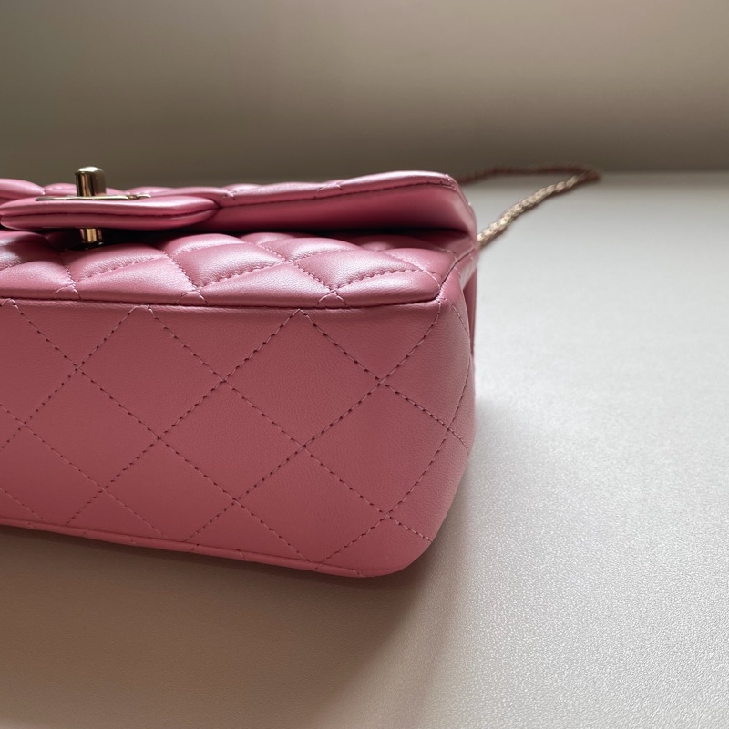 914intheair精品代購『全新閒置』Chanel cf mini handle 草莓牛奶色 提把包 手提包 口蓋-9