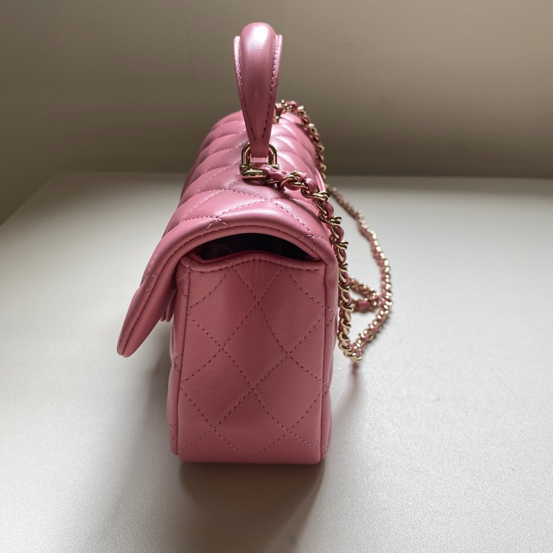 914intheair精品代購『全新閒置』Chanel cf mini handle 草莓牛奶色 提把包 手提包 口蓋-12