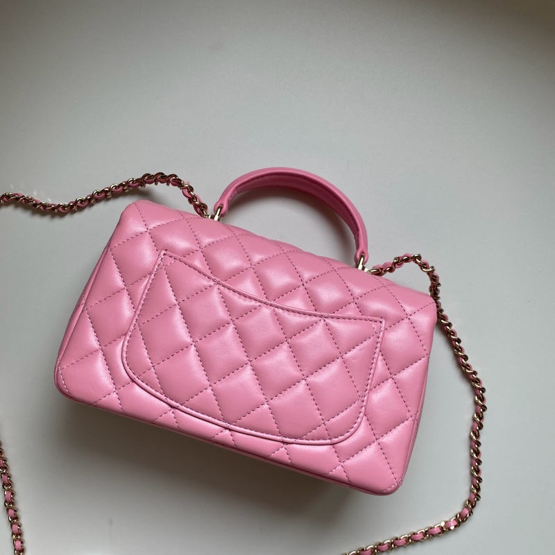 914intheair精品代購『全新閒置』Chanel cf mini handle 草莓牛奶色 提把包 手提包 口蓋-13