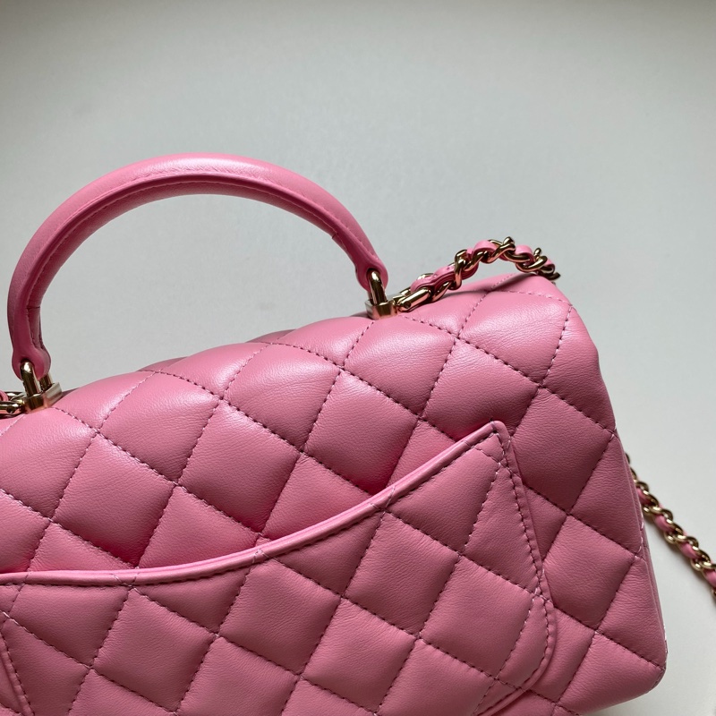 914intheair精品代購『全新閒置』Chanel cf mini handle 草莓牛奶色 提把包 手提包 口蓋-14