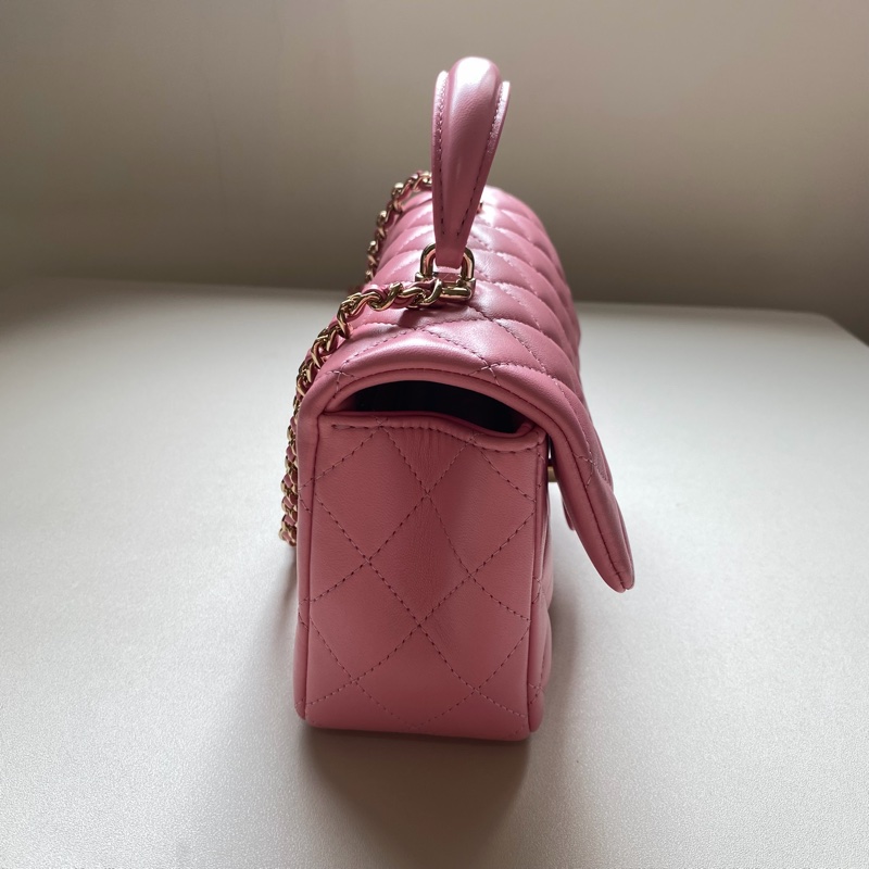 914intheair精品代購『全新閒置』Chanel cf mini handle 草莓牛奶色 提把包 手提包 口蓋-15
