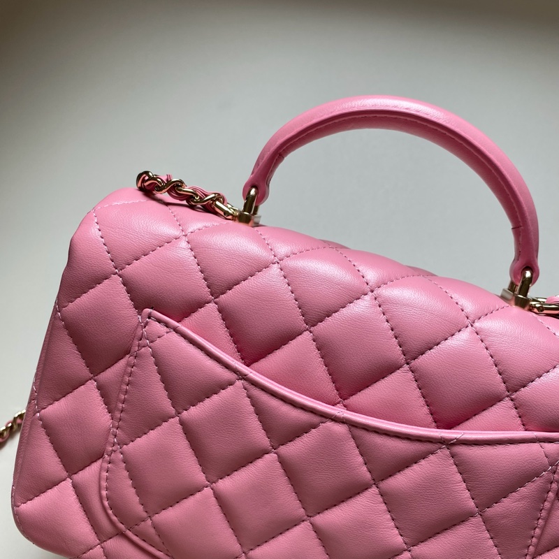 914intheair精品代購『全新閒置』Chanel cf mini handle 草莓牛奶色 提把包 手提包 口蓋-19