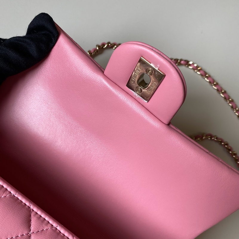 914intheair精品代購『全新閒置』Chanel cf mini handle 草莓牛奶色 提把包 手提包 口蓋-20
