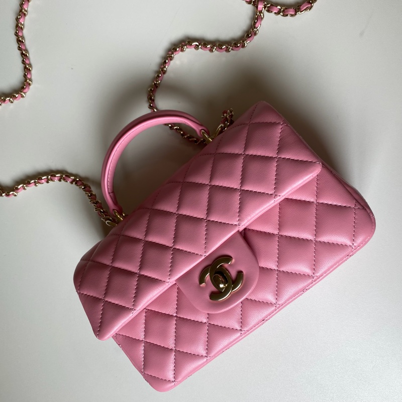914intheair精品代購『全新閒置』Chanel cf mini handle 草莓牛奶色 提把包 手提包 口蓋-27