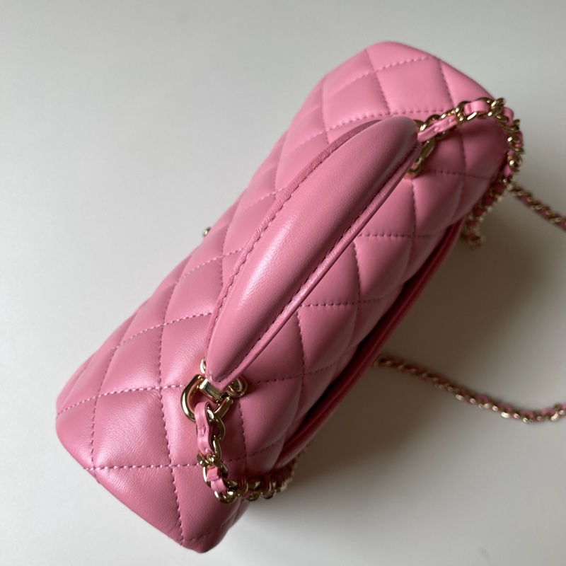 914intheair精品代購『全新閒置』Chanel cf mini handle 草莓牛奶色 提把包 手提包 口蓋-28