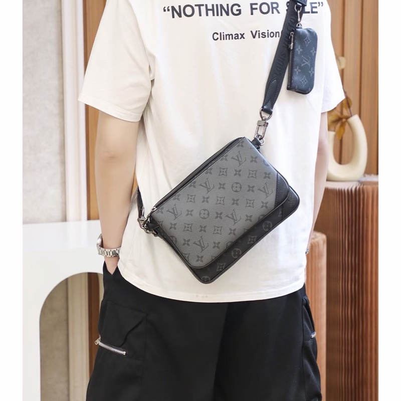 酷颯百搭💯Lv路易威登黑色老花Trio三合一黑武士郵差包單肩斜挎包-6