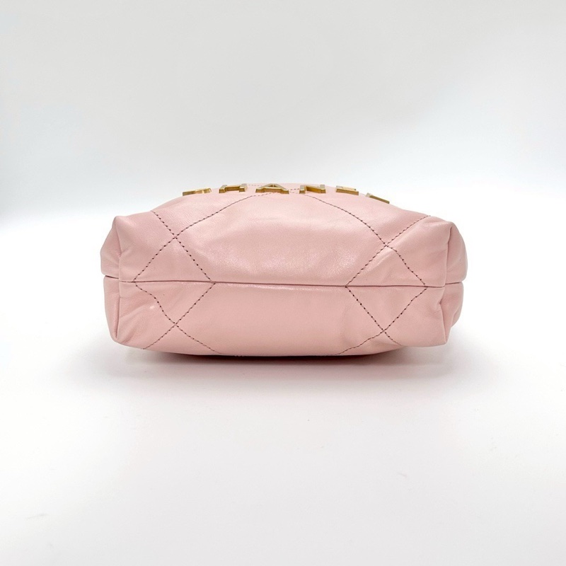 公主駕到🤩99新🆕Chanel香奈兒粉金22bag迷你mini垃圾袋單肩斜挎鏈條包-12